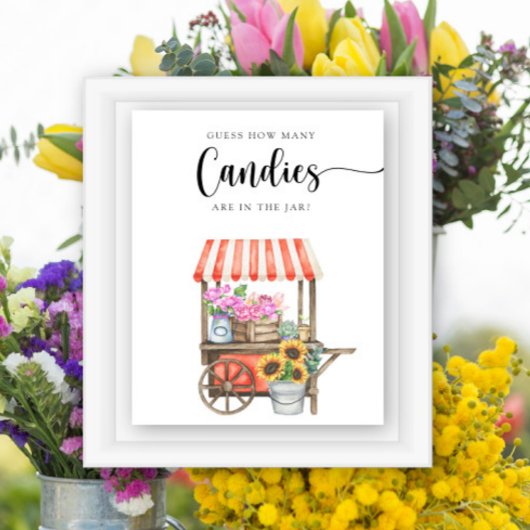 Poster fleurs chariot baby shower - devinez combien de bo