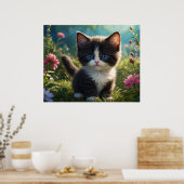 Poster *~* Fleurs Chat Kitty Noir 5:4 Feline Kitten (Cuisine)