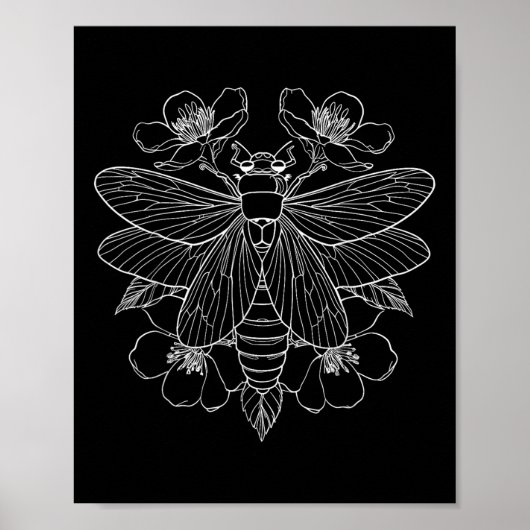 Poster Fleurs Cicada Bug Insect Artiste de tatouage Vinta (Devant)