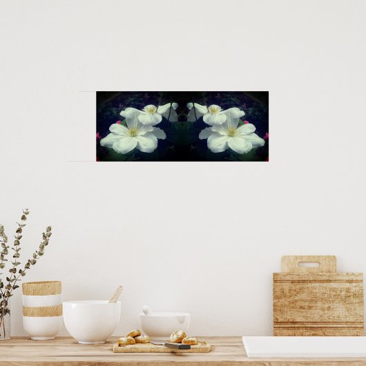 Poster Fleurs Clematis Blanches Miroir Abstrait (Cuisine)