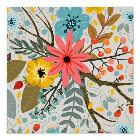 Poster Fleurs colorées Aquarelle mignonne (Devant)