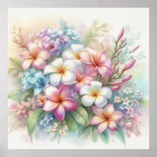 Poster Fleurs colorées dans des couleurs pastel doux aqua