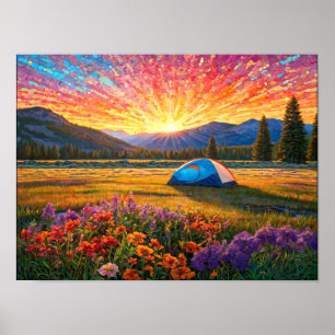Poster Fleurs colorées de prairie Tente de camping Art