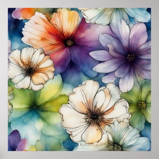 Poster Fleurs colorées en Aquarelle (Devant)