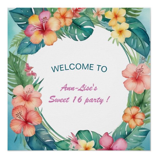 Poster Fleurs colorées Hawaii Anniversaire (Devant)