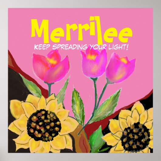 Poster Fleurs colorées Tulipes roses et Tournesols jaunes (Devant)