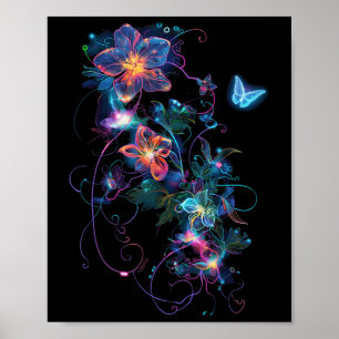 Poster Fleurs Cyberpunk Colorées Dans Le Jardin Fleuri