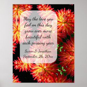 Poster Fleurs Dahlia Rouge Mariage personnalisé
