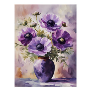 Poster Fleurs d'anémone violettes dans une impression d'a