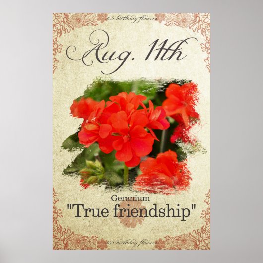 Poster Fleurs d'anniversaire le 11 août "Geranium" (Devant)