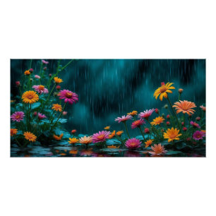 Poster Fleurs dans la pluie Nature Rainy Garden