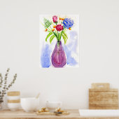 Poster Fleurs dans la toile d'aquarelle Vase (Cuisine)