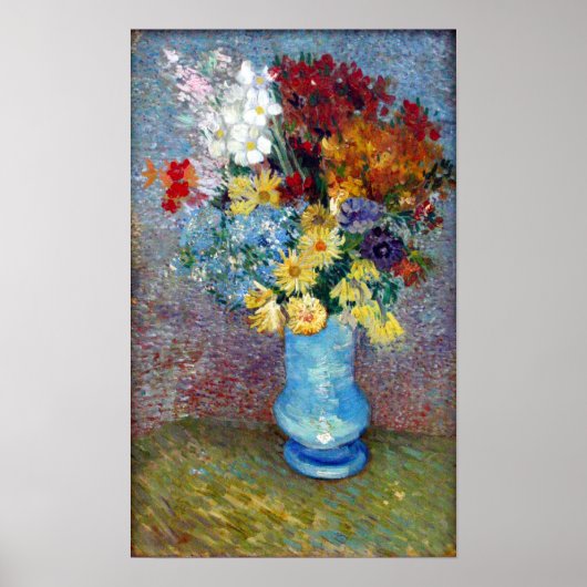 Poster Fleurs dans un vase bleu de Vincent van Gogh (Devant)