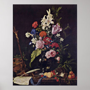 Poster Fleurs dans un vase en verre de Jan Davidsz. de He