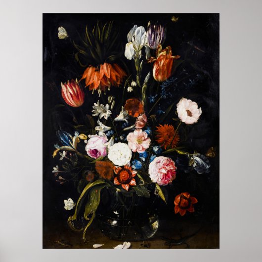 Poster Fleurs dans un vase en verre Jan van Kessel l'Anci (Devant)