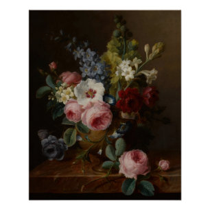 Poster Fleurs dans un vase sur une haie de marbre