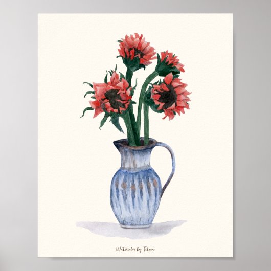 Poster Fleurs dans une aquarelle Vase (Devant)