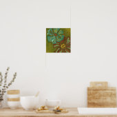 Poster Fleurs d'aqua et d'orange brûlée sur fond vert (Cuisine)