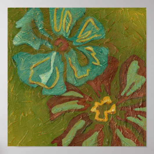 Poster Fleurs d'aqua et d'orange brûlée sur fond vert (Devant)