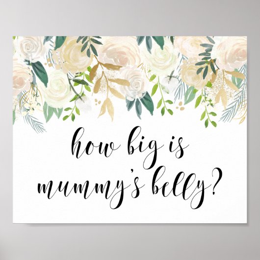 Poster Fleurs d'aquarelle avec Baby shower d'huile d'or (Devant)