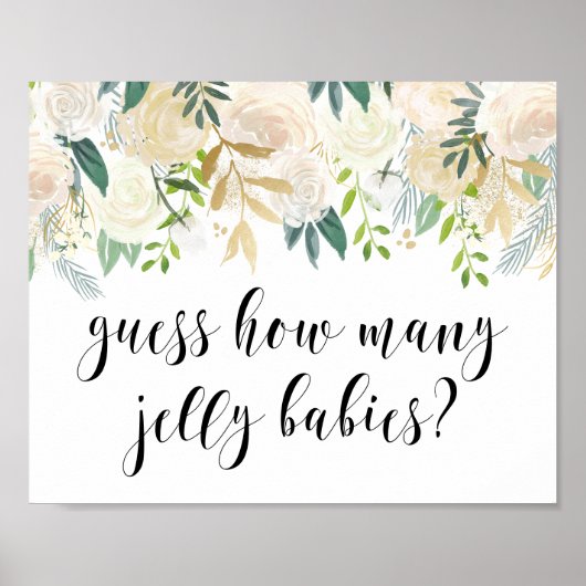 Poster Fleurs d'aquarelle avec Baby shower d'huile d'or (Devant)