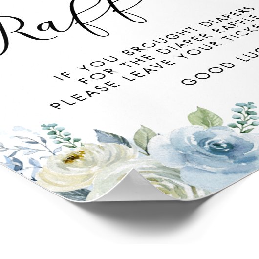 Poster Fleurs d'aquarelle bleu et blanc Raffle de couches (Coin)