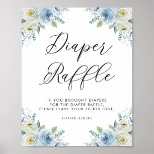 Poster Fleurs d'aquarelle bleu et blanc Raffle de couches