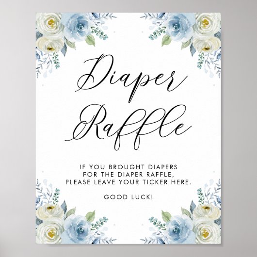 Poster Fleurs d'aquarelle bleu et blanc Raffle de couches (Devant)