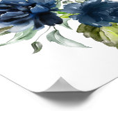Poster Fleurs d'aquarelle bleu marine et bleu, infirmière (Coin)