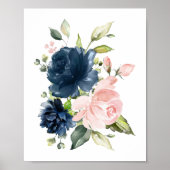 Poster Fleurs d'aquarelle bleu marine et bleu, infirmière (Devant)