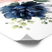 Poster Fleurs d'aquarelle bleu marine et bleu, infirmière (Coin)