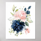 Poster Fleurs d'aquarelle bleu marine et bleu, infirmière (Devant)