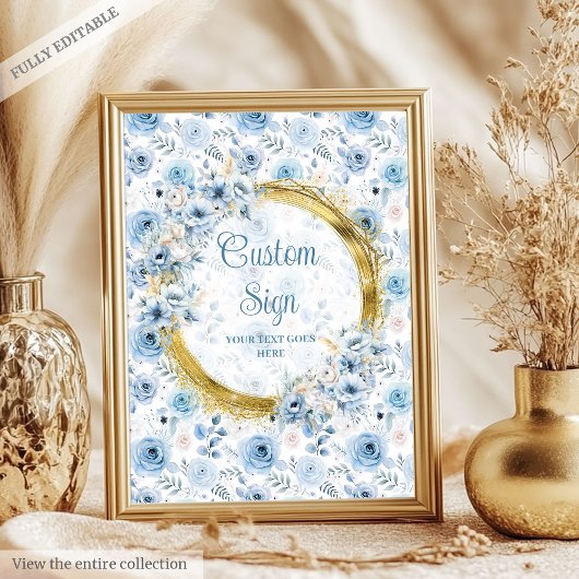 Poster Fleurs d'aquarelle bleu poussiéreuses simples pers