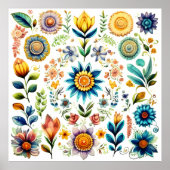 Poster Fleurs d'aquarelle colorée de beauté (Devant)