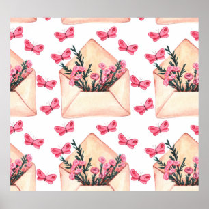 Poster Fleurs d'aquarelle dans les enveloppes : motif tra