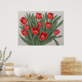 Poster Fleurs d'aquarelle de la Tulipe rouge (Cuisine)