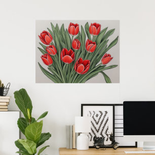 Poster Fleurs d'aquarelle de la Tulipe rouge