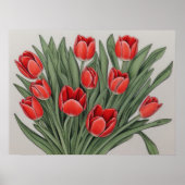 Poster Fleurs d'aquarelle de la Tulipe rouge (Devant)