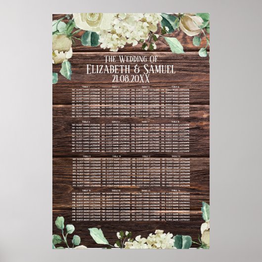 Poster Fleurs d'aquarelle en bois rustique Siège Mariage (Devant)