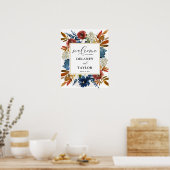 Poster Fleurs d'aquarelle marine et rouille Boho Bienvenu (Cuisine)