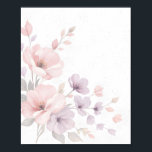 Poster Fleurs d'aquarelle Pastel<br><div class="desc">Illustration numérique charmant et élégant dans le style aquarelle, avec un arrangement floral délicat rassemblé dans un coin. Le design présente des tons pastel doux, principalement des roses douces et des lavandes/lilas, superbement complétés par un feuillage gris-vert subtil. Cet arrangement est parfait pour ajouter une touche raffinée et esthétique à...</div>