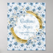 Poster Fleurs d'aquarelle pastel bleu boho sur mesure (Devant)