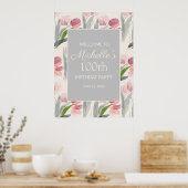 Poster Fleurs d'aquarelle rose 100e anniversaire Femmes (Cuisine)