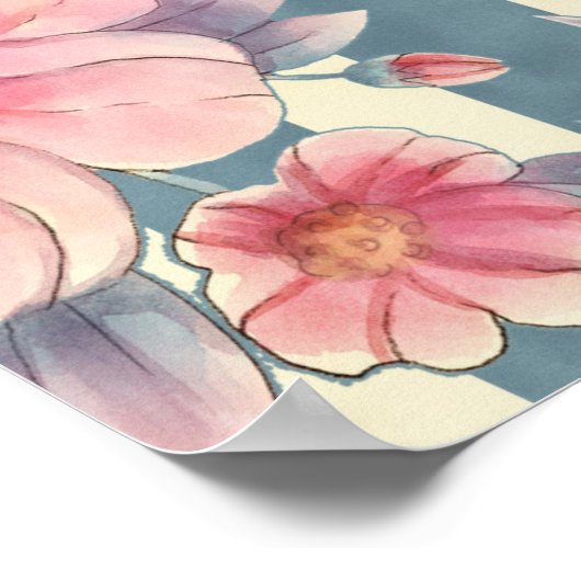 Poster Fleurs d'aquarelle rose sur bandes (Coin)