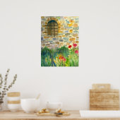 Poster Fleurs d'aquarelle rouge Pavot Fenêtre peinte (Cuisine)