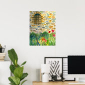 Poster Fleurs d'aquarelle rouge Pavot Fenêtre peinte (Bureau à domicile)