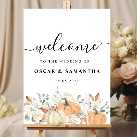 Poster Fleurs d'aquarelle tendance et Citrouille automne