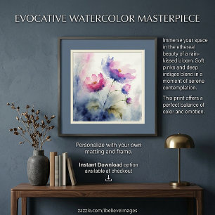 Poster Fleurs d'aquarelle violettes et roses art