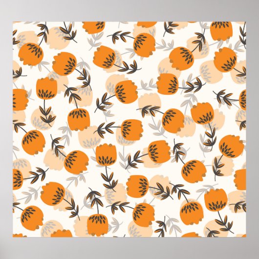 Poster Fleurs d'art populaire style scandinave (Devant)