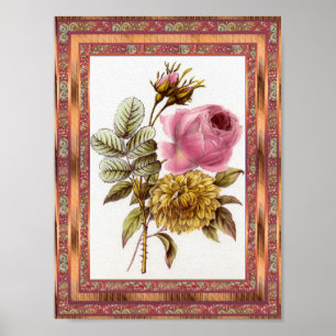 Poster Fleurs D'Art Vintage Rose Avec Cadre